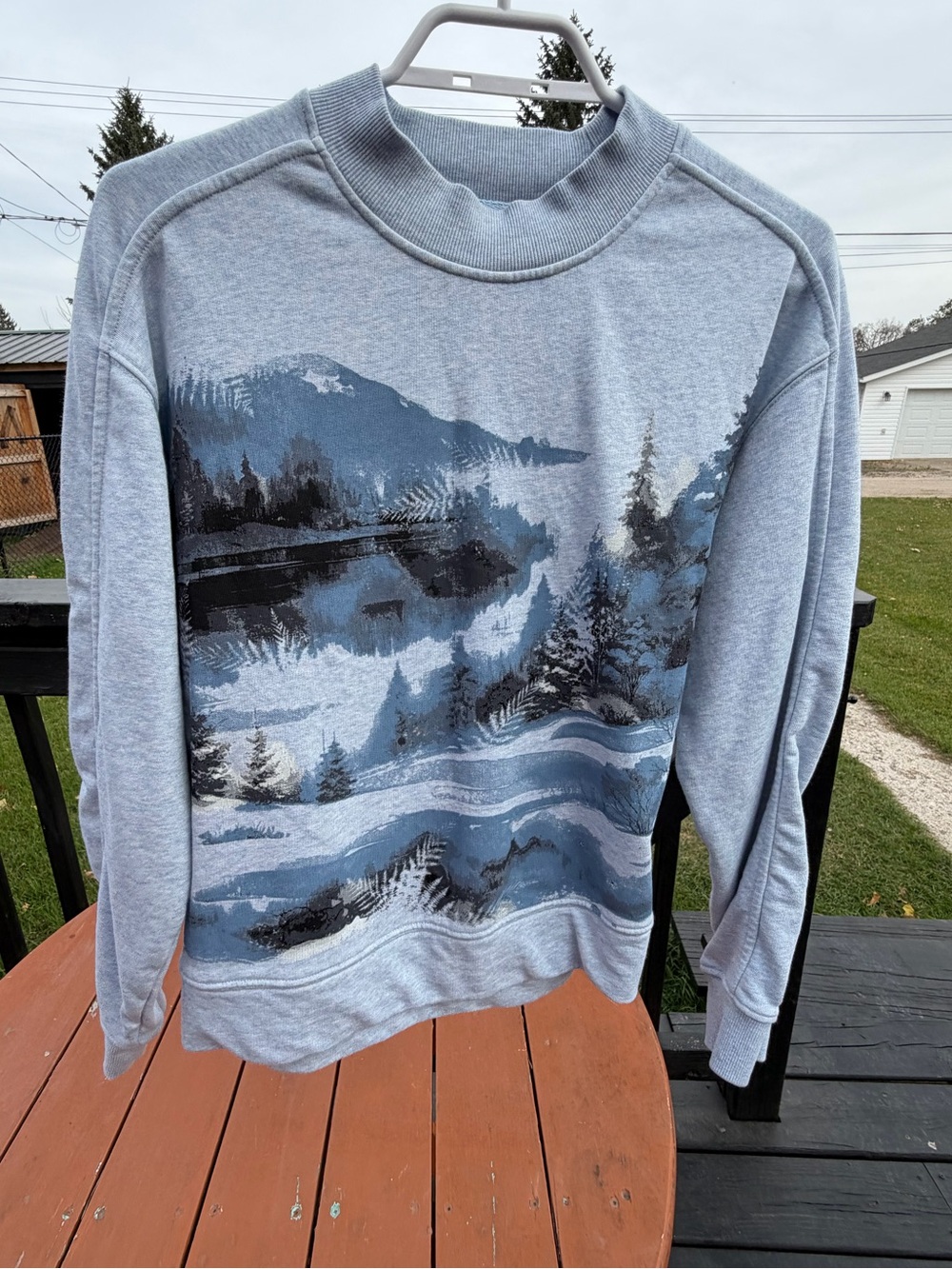 Northern Reflections Light Gray Scenic Crewneck Sweater